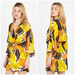 The Kooples Hibiscus Belted Floral Kimono Mini Dress Size 1 (Small)